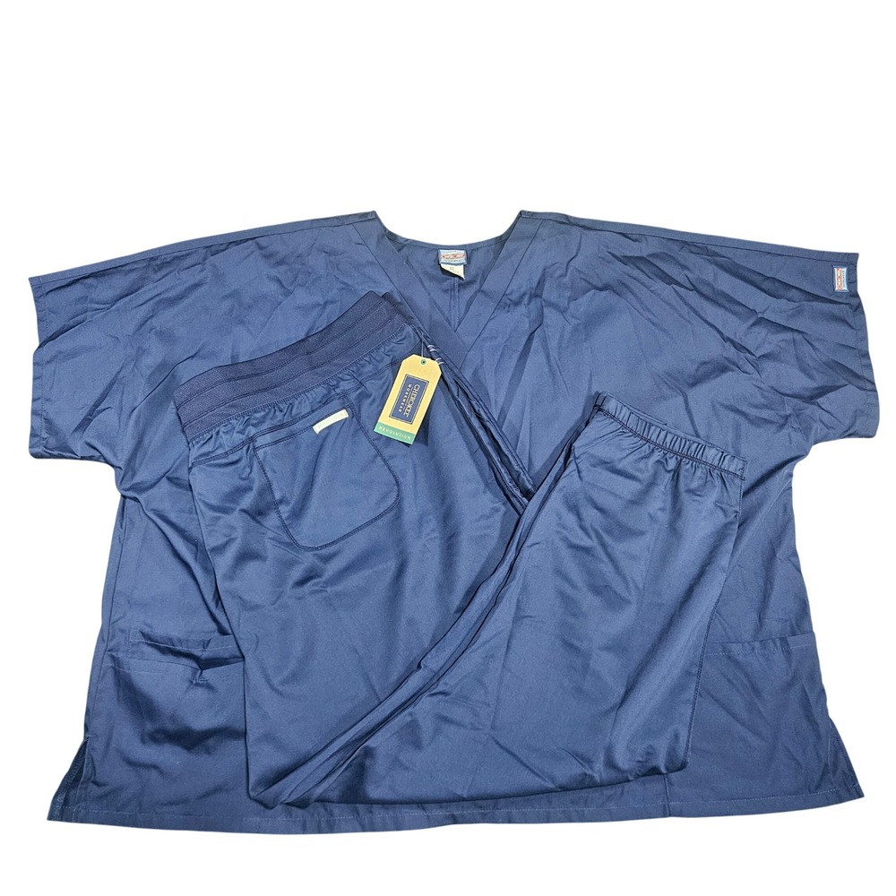 Cherokee Workwear Revolution Scrub Set Navy Blue V-Neck Top Jogger Pants 5XL NWT